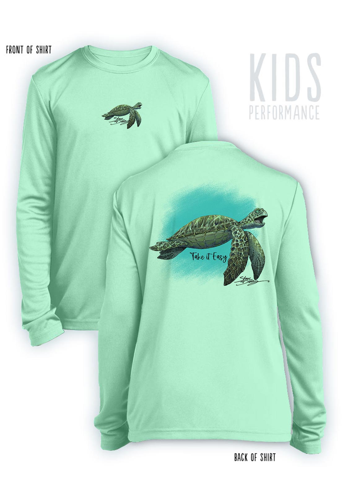 Take It Easy Turtle- KIDS Long Sleeve Performance - 100% Polyester