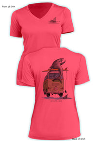 Shark Bus - Ladies Short Sleeve V-Neck-100% Polyester