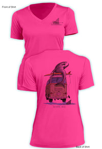 Shark Bus - Ladies Short Sleeve V-Neck-100% Polyester