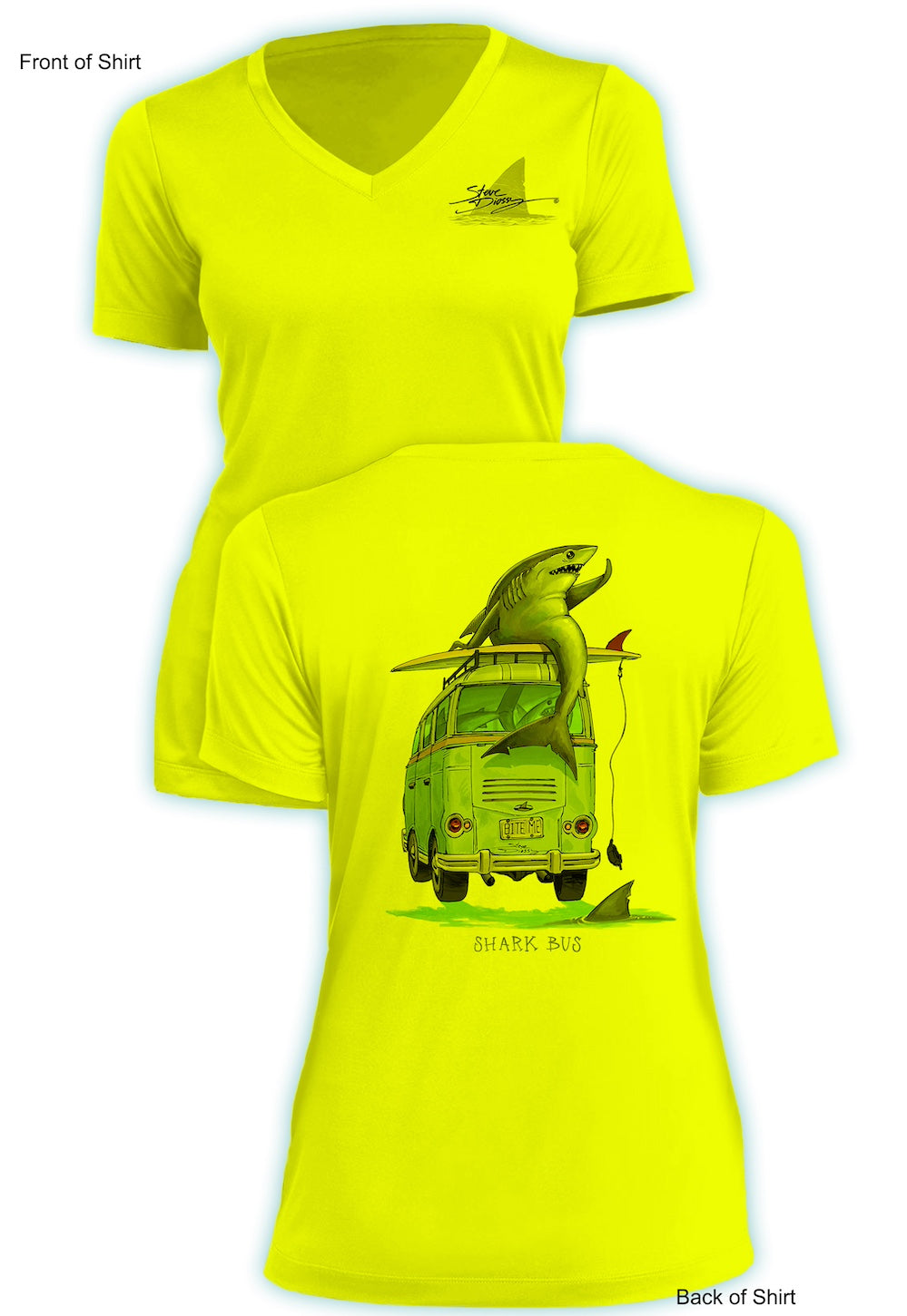 Shark Bus - Ladies Short Sleeve V-Neck-100% Polyester