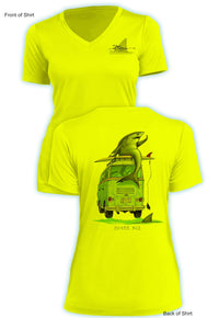 Shark Bus - Ladies Short Sleeve V-Neck-100% Polyester
