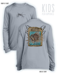 Lionfish Wanted Poster- KIDS Long Sleeve Performance - 100% Polyester