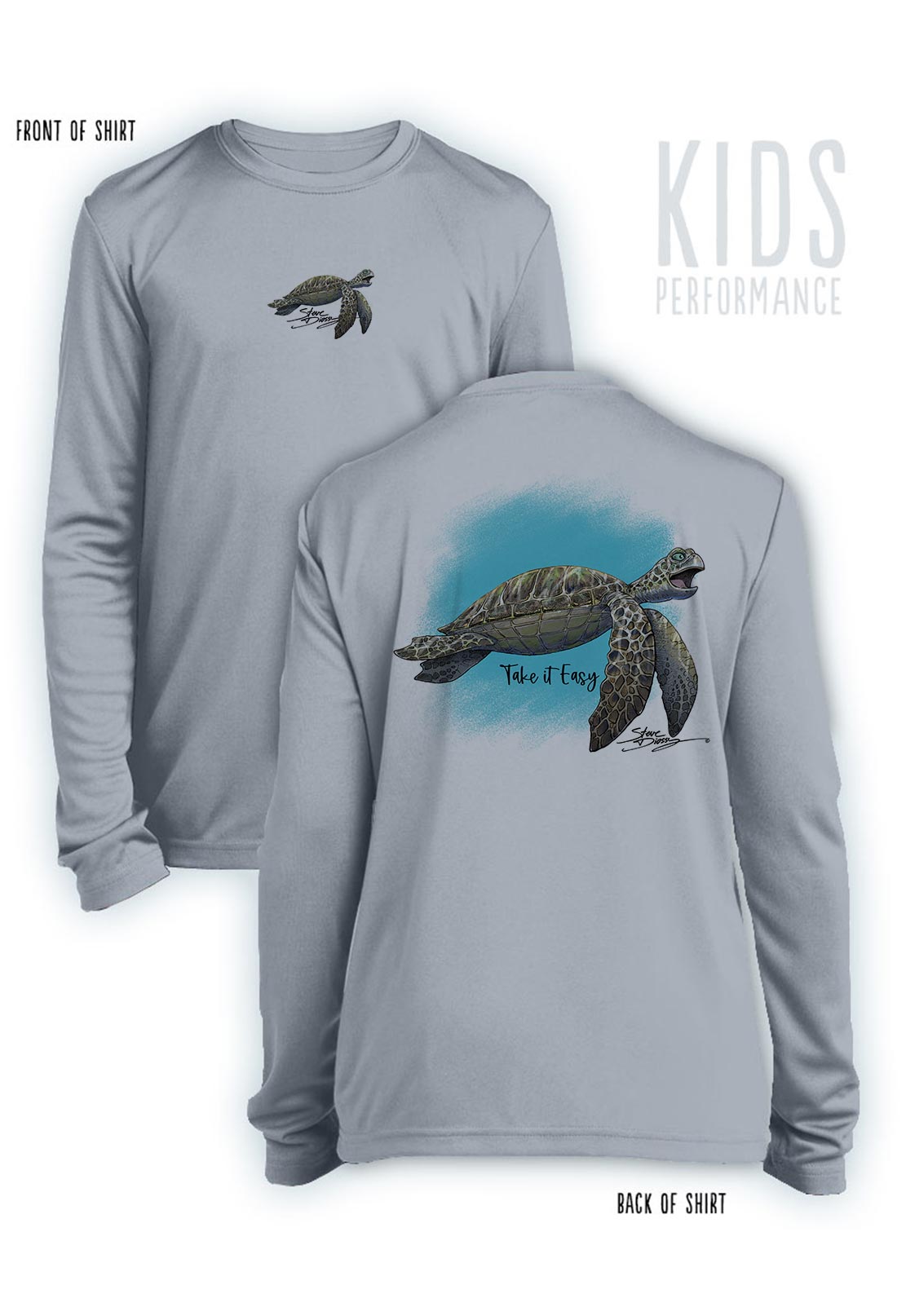 Take It Easy Turtle- KIDS Long Sleeve Performance - 100% Polyester