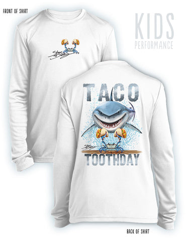 Taco Toothday- KIDS Long Sleeve Performance Shirt- 100% Polyester