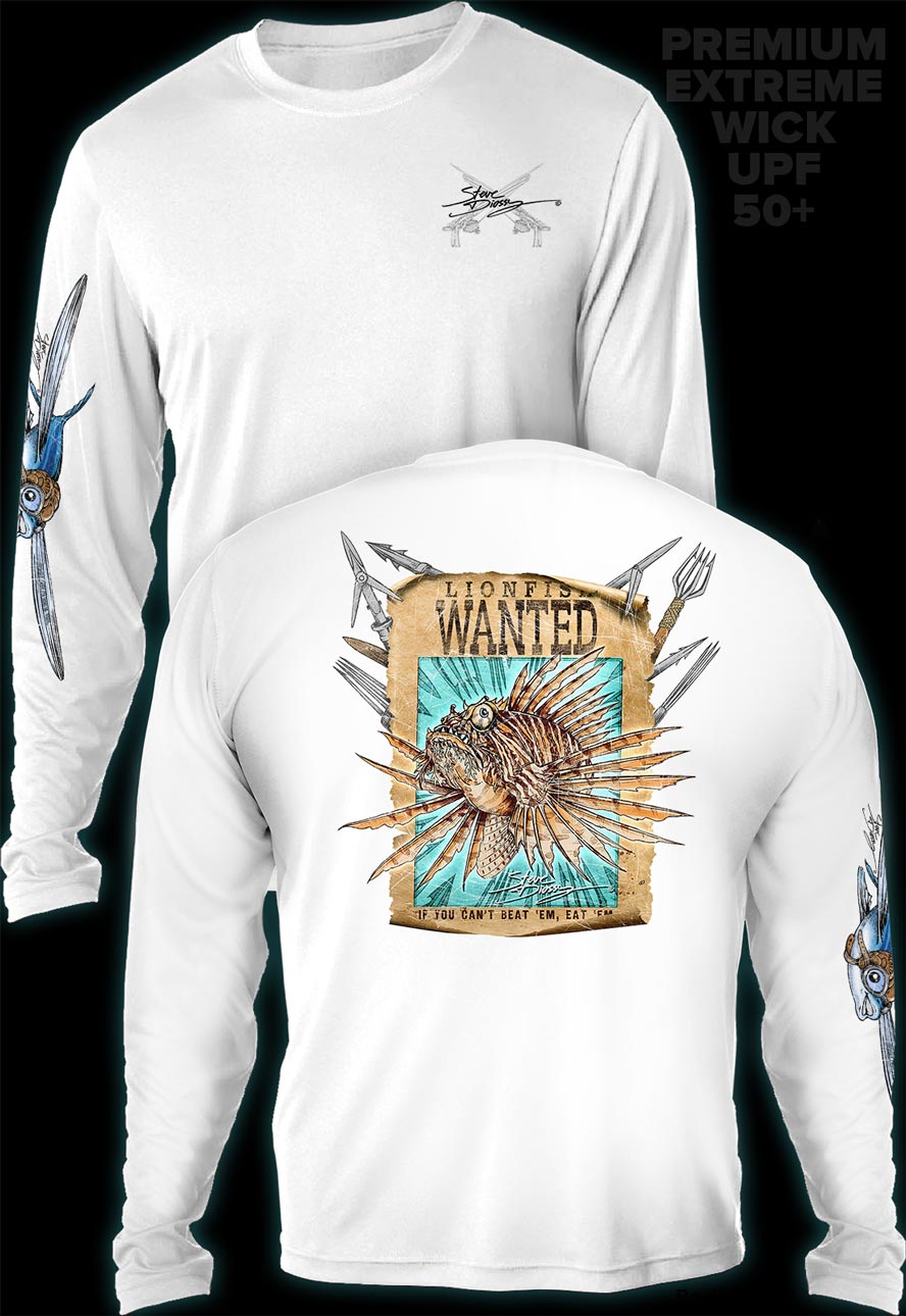 "Lionfish Wanted Poster"  Men's Extreme Wick Long Sleeve Performance Shirt ᴜᴘꜰ-ᴛᴇᴇ