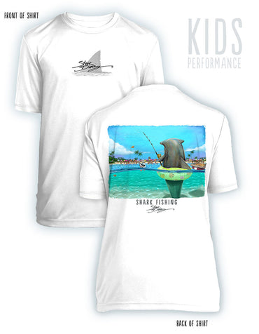 Shark Fishing- KIDS Short Sleeve Performance - 100% Polyester