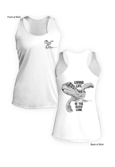 Slow Lane Turtle B&W- Ladies Racerback Tank-100% Polyester