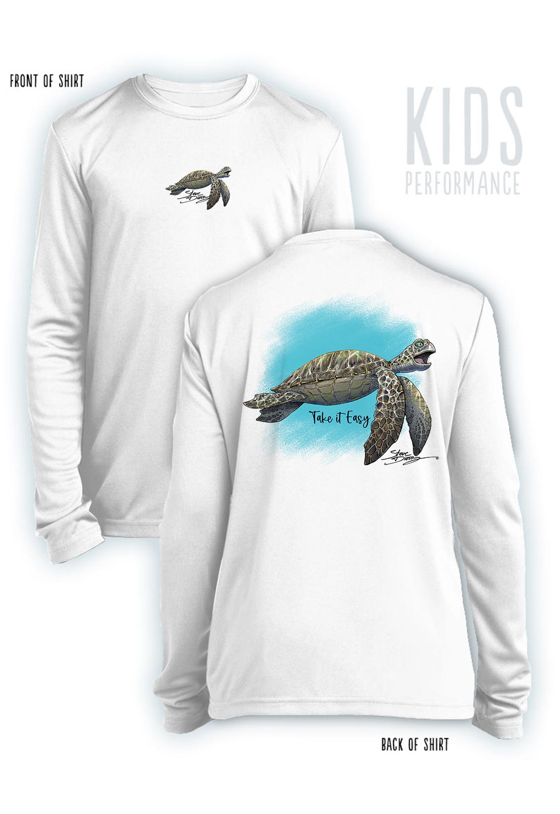 Take It Easy Turtle- KIDS Long Sleeve Performance - 100% Polyester