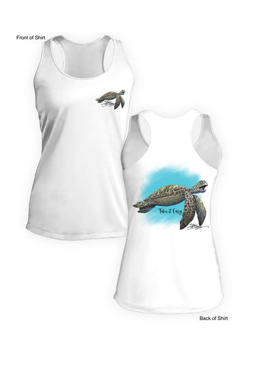 Take It Easy Turtle- Ladies Racerback Tank-100% Polyester