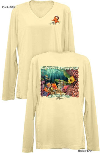 Anemones Closer- Ladies Long Sleeve V-Neck-100% Polyester