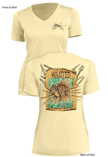 Lionfish WANTED-Poster Ladies Short Sleeve V-Neck-100% Polyester