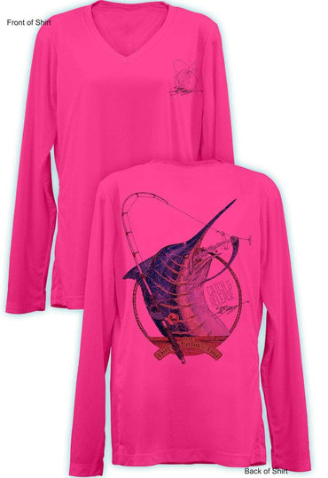 Dirty Marlin- Ladies Long Sleeve V-Neck-100% Polyester
