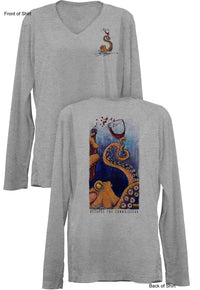 Octopus the Connoisseur- Ladies Long Sleeve V-Neck-100% Polyester