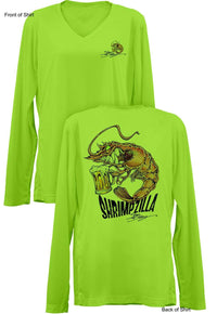 Shrimpzilla- Ladies Long Sleeve V-Neck-100% Polyester