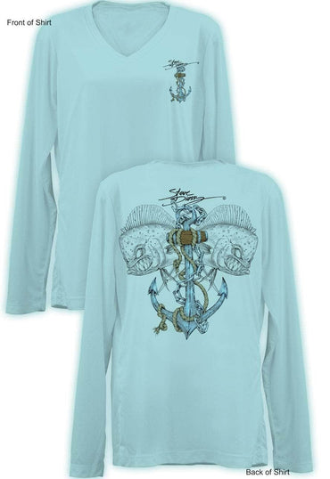 Mahi Anchor- Color- Ladies Long Sleeve V-Neck-100% Polyester