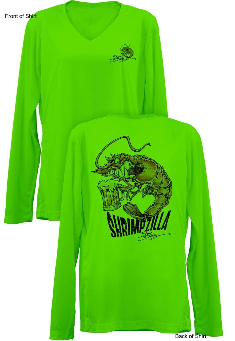 Shrimpzilla- Ladies Long Sleeve V-Neck-100% Polyester