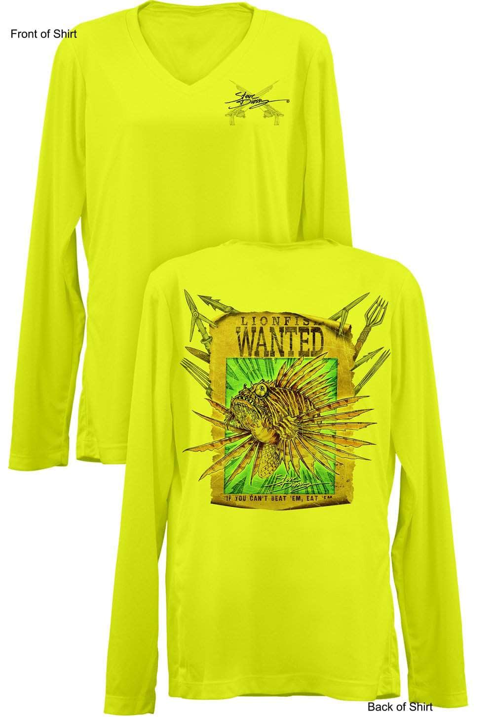 Lionfish Wanted-Poster- Ladies Long Sleeve V-Neck-100% Polyester
