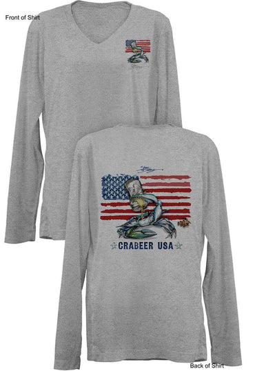 Crabeer USA- Ladies Long Sleeve V-Neck-100% Polyester