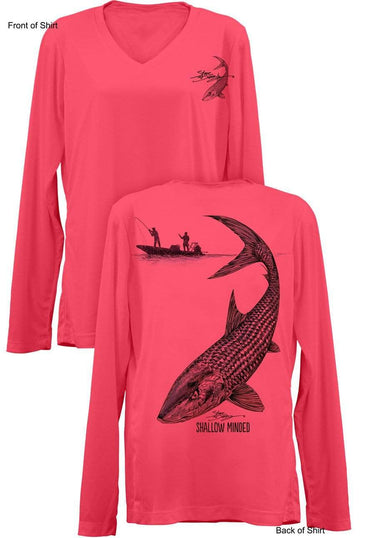 Shallow Minded Bonefish- Ladies Long Sleeve V-Neck-100% Polyester