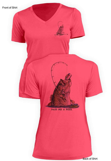 Bass Me A Beer - Ladies Short Sleeve V-Neck-100% Polyester