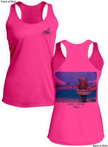 Shark Fishing- Ladies Racerback Tank-100% Polyester