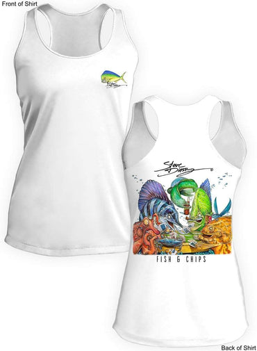 Fish N' Chips- Ladies Racerback Tank-100% Polyester