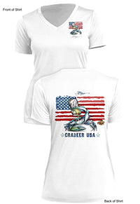 Crabeer USA- Ladies Short Sleeve V-Neck-100% Polyester