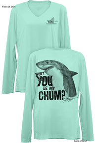 Shark Chum- Ladies Long Sleeve V-Neck-100% Polyester