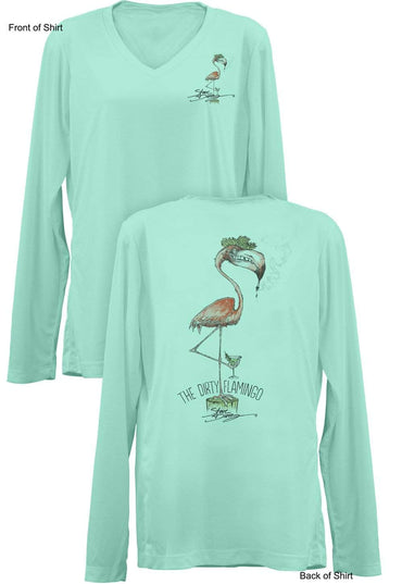 Dirty Flamingo- Ladies Long Sleeve V-Neck-100% Polyester