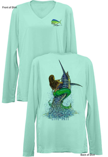 Live Bait- Ladies Long Sleeve V-Neck-100% Polyester