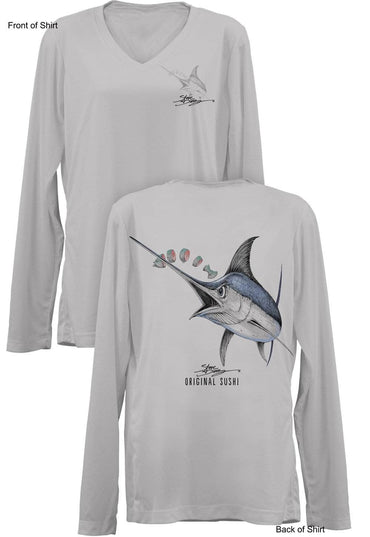 Original Sushi- Ladies Long Sleeve V-Neck-100% Polyester