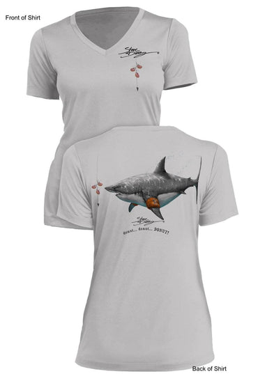 Donut Shark- Ladies Short Sleeve V-Neck-100% Polyester