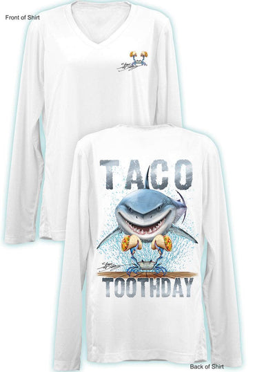 Taco Toothday- Ladies Long Sleeve V-Neck-100% Polyester