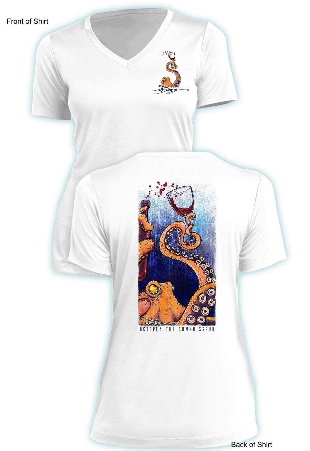 Octopus the Connoisseur- Ladies Short Sleeve V-Neck-100% Polyester