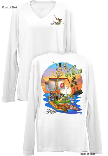 Chasing Happy Hours- Ladies Long Sleeve V-Neck-100% Polyester