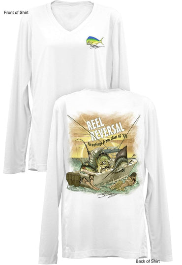 Reel Reversal- Ladies Long Sleeve V-Neck-100% Polyester