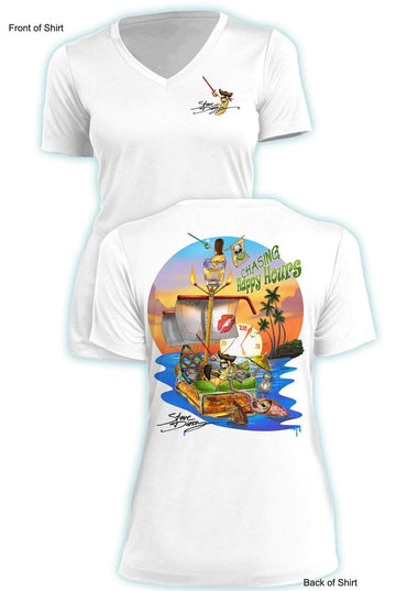 Chasing Happy Hours - Ladies Short Sleeve V-Neck-100% Polyester