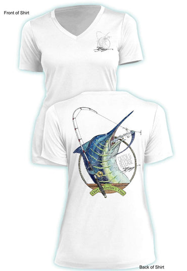 Dirty Marlin- Ladies Short Sleeve V-Neck-100% Polyester