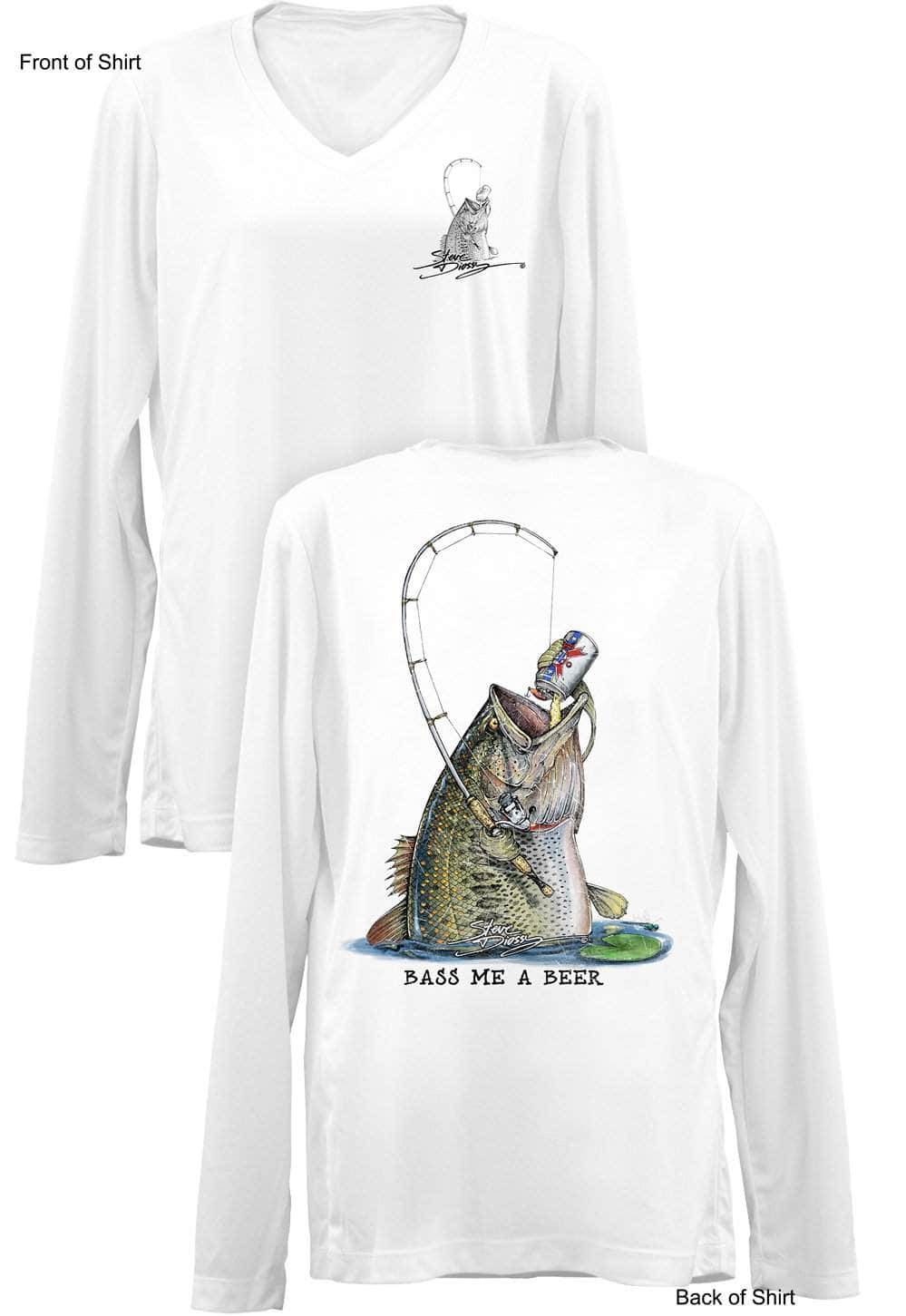 Bass Me A Beer- Ladies Long Sleeve V-Neck-100% Polyester