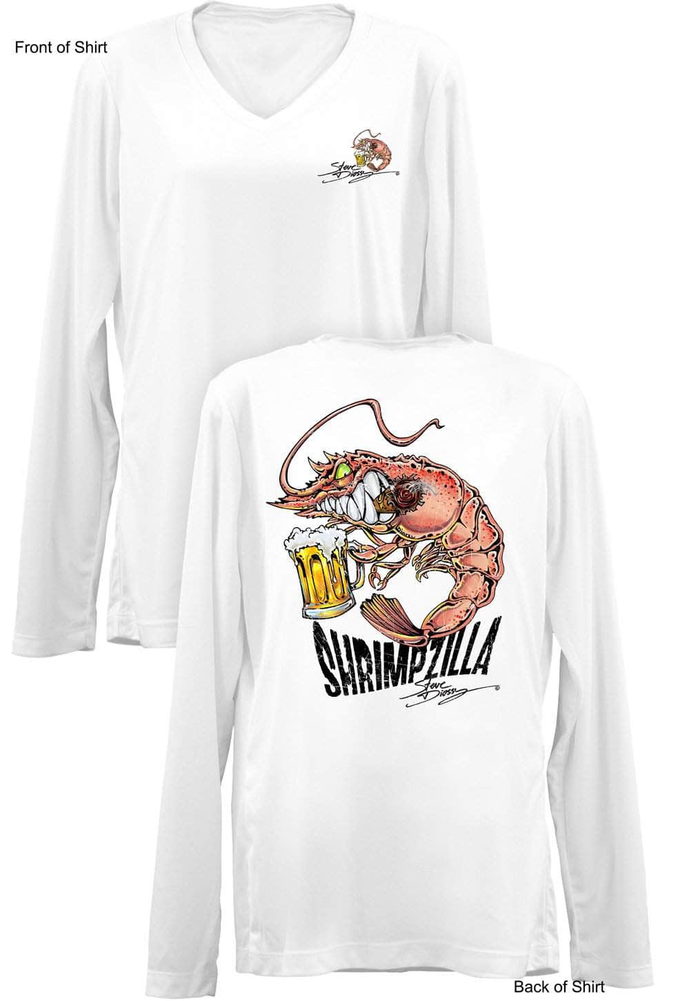 Shrimpzilla- Ladies Long Sleeve V-Neck-100% Polyester