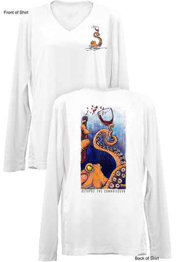 Octopus the Connoisseur- Ladies Long Sleeve V-Neck-100% Polyester