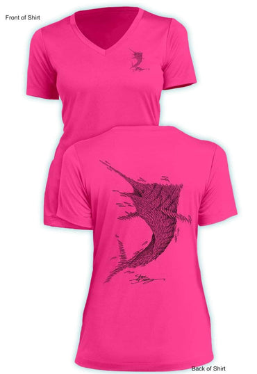 Bait Ball Marlin - Ladies Short Sleeve V-Neck-100% Polyester