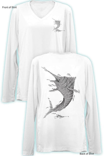 Bait Ball Marlin - Ladies Long Sleeve V-Neck-100% Polyester