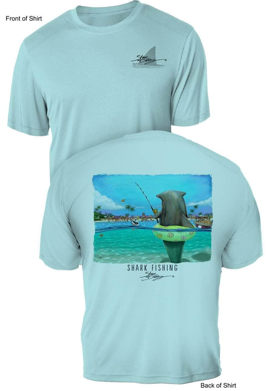 Shark Fishing- UV Sun Protection Shirt - 100% Polyester - Short Sleeve UPF 50