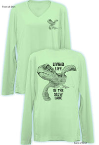 Slow Lane Turtle B&W- Ladies Long Sleeve V-Neck-100% Polyester