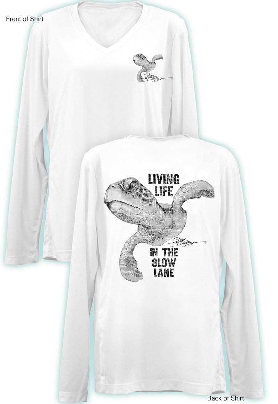 Slow Lane Turtle B&W- Ladies Long Sleeve V-Neck-100% Polyester