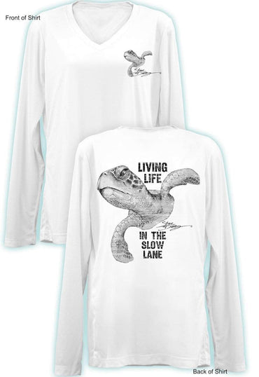 Slow Lane Turtle B&W- Ladies Long Sleeve V-Neck-100% Polyester