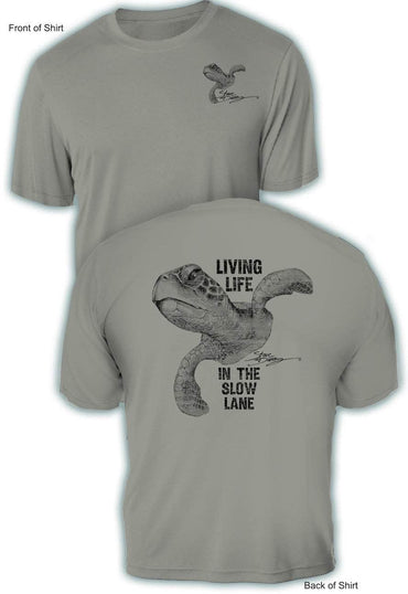 Slow Lane Turtle B&W- UV Sun Protection Shirt - 100% Polyester - Short Sleeve UPF 50